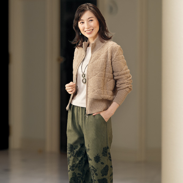 ジップ使い襟付カーディガン