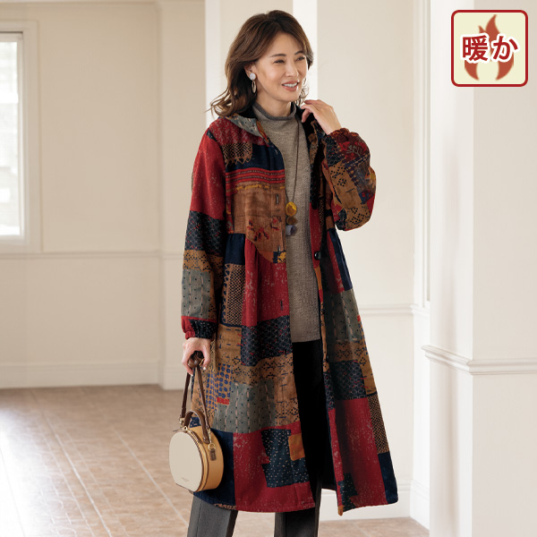 裏フリース使いワンピースコート