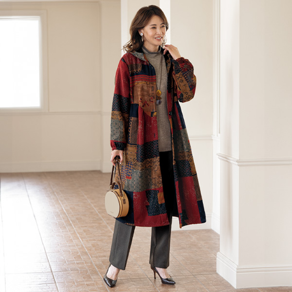 裏フリース使いワンピースコート