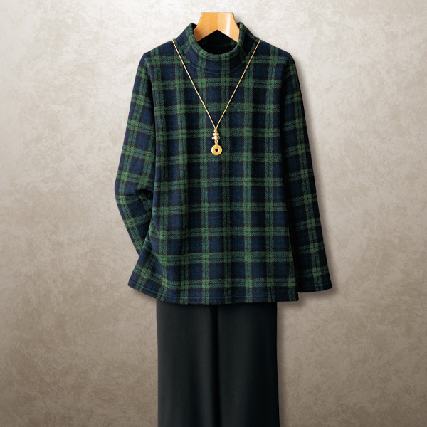 裏起毛チェックプルオーバー