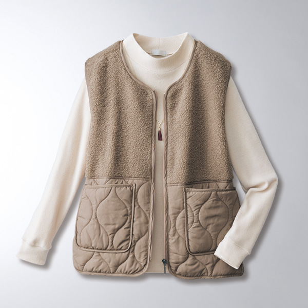 キルト切替えボアベスト