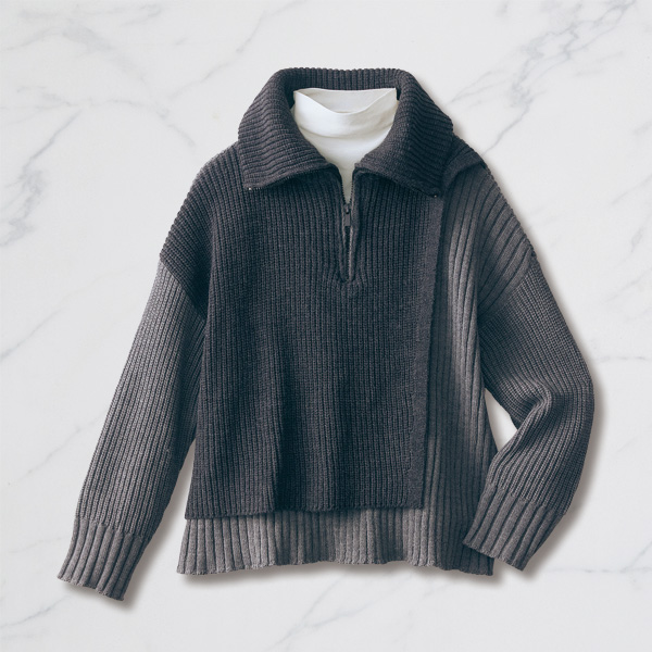 重ね着風ZIP使いセーター