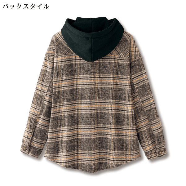 フード付チェック柄シャツジャケット