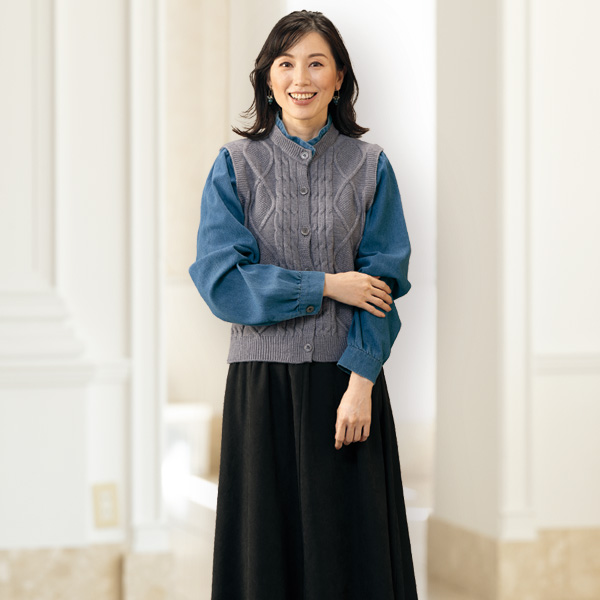 重ね着風ニットプルオーバー