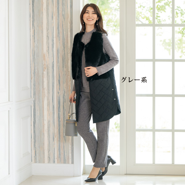 ツイード調裏シャギーテーパードパンツ 大きいサイズ M L LL 3L