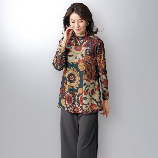 パッチワーク調フラワープリントチュニック