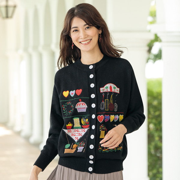 カラフル刺しゅうデザインニットカーディガン