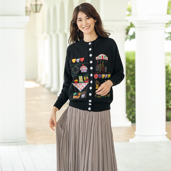 カラフル刺しゅうデザインニットカーディガン