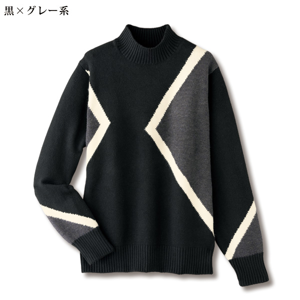 配色ジャカードニットプルオーバー