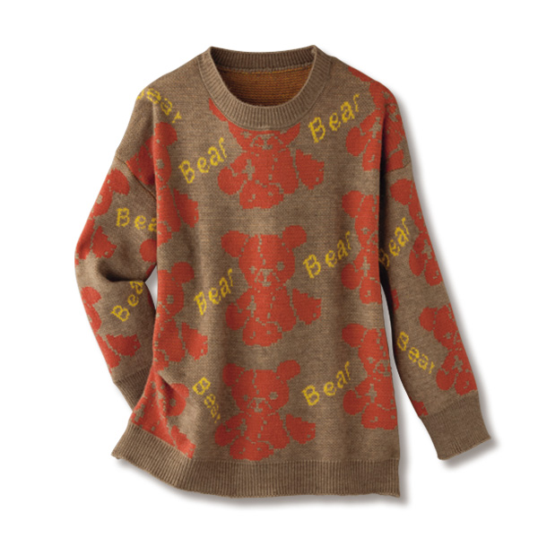 くまちゃん柄ジャカードニットプルオーバー