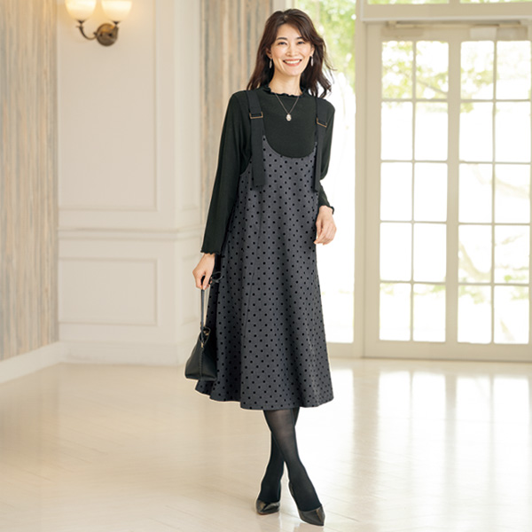 水玉フロッキージャンパースカート