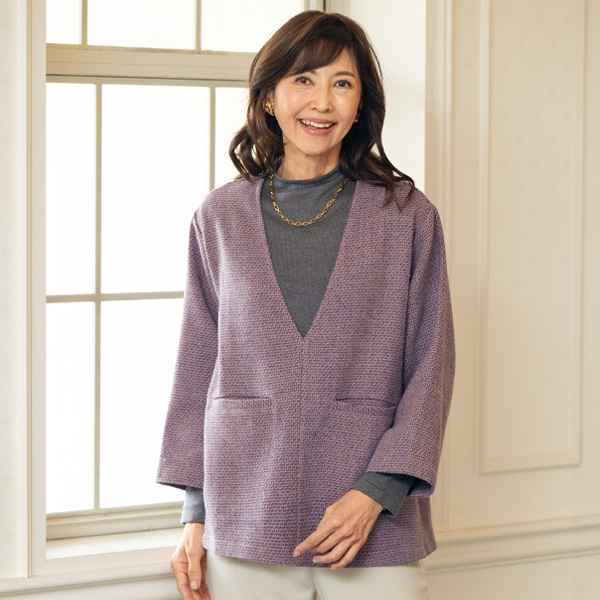 ミックスツイードVネックプルオーバー