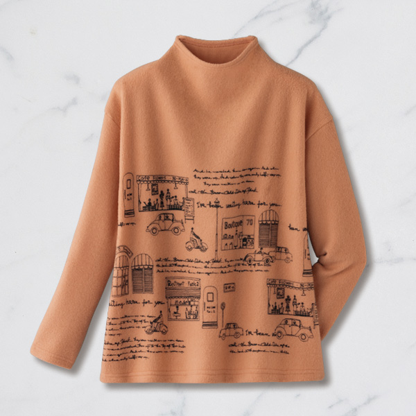 微起毛イラスト柄プルオーバー