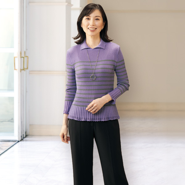 襟付ニットプルオーバー