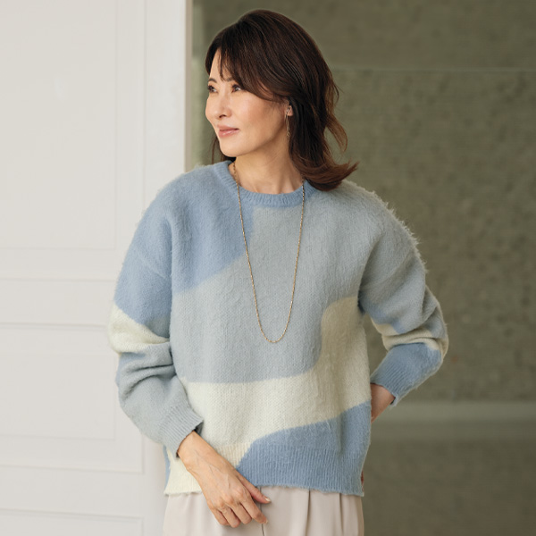 マーブル柄シャギークルーニット