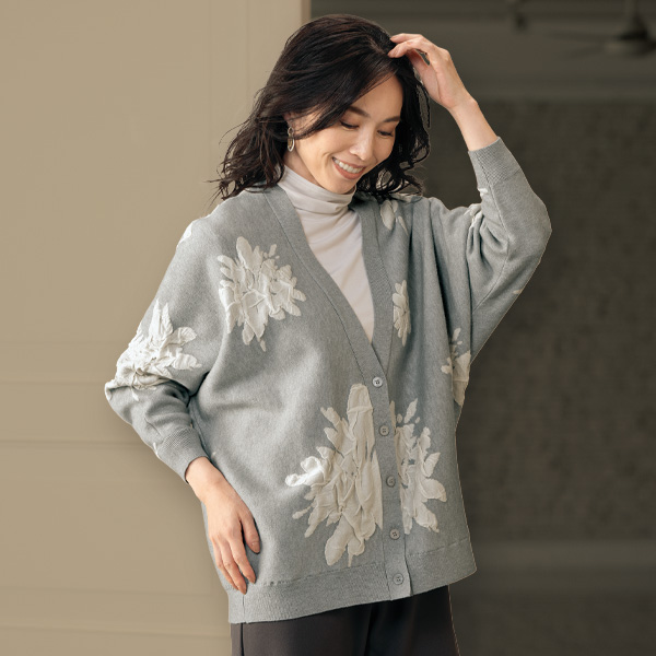 花柄ジャカードニットカーディガン