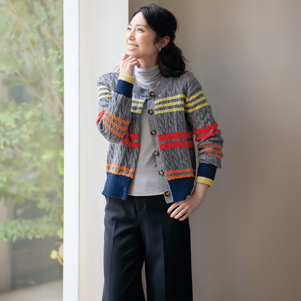 カラフルライン入りカーディガン