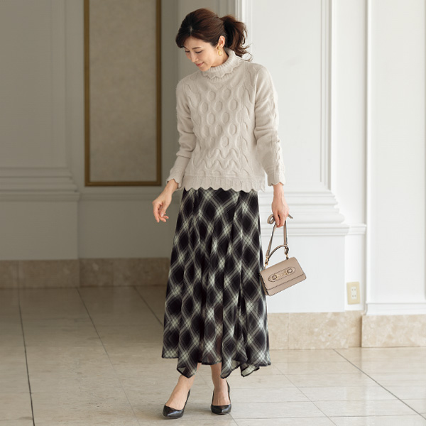 バイヤスチェック柄フレアスカート