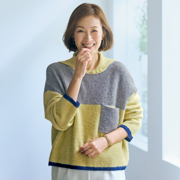 襟付バイカラーニットプルオーバー