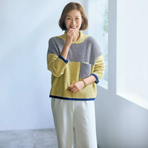 襟付バイカラーニットプルオーバー