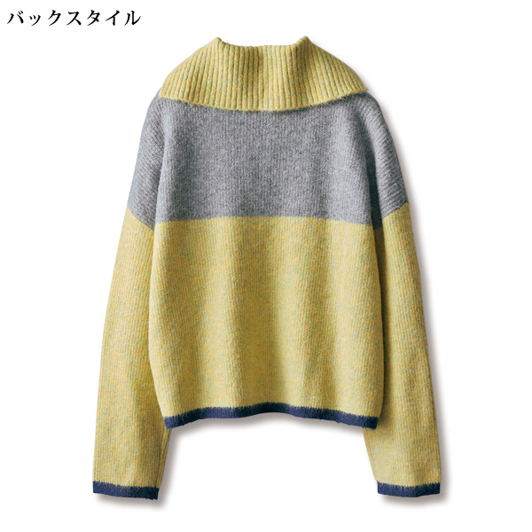 襟付バイカラーニットプルオーバー