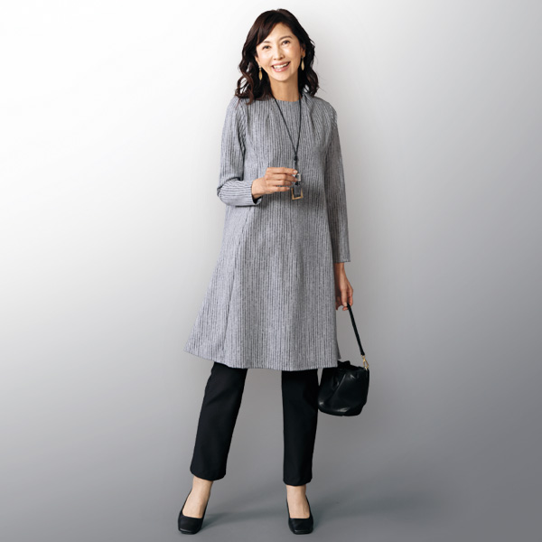 ストライプ柄チュニックワンピース