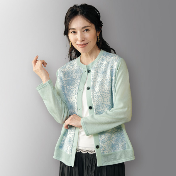 花柄切替えカットソーカーディガン