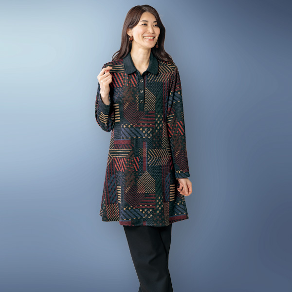 裏起毛プリントロングプルオーバー