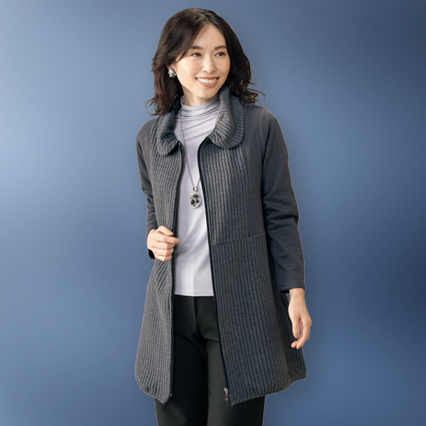 異素材切替えカットソーロングジャケット