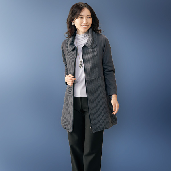 異素材切替えカットソーロングジャケット