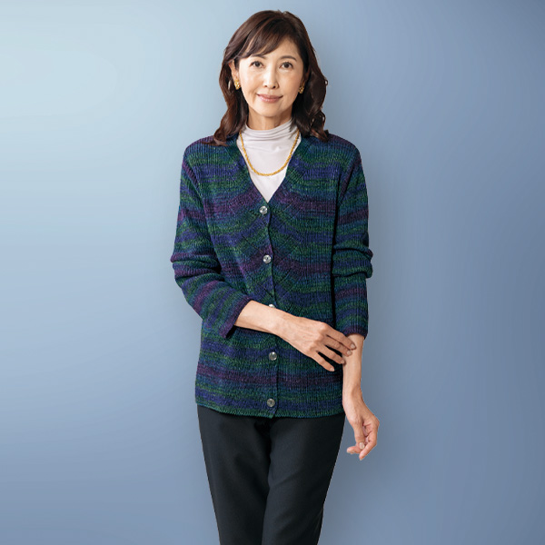 かすり糸ニットカーディガン