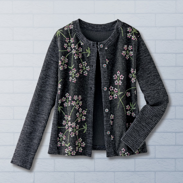 フラワー刺しゅうカットソーカーディガン