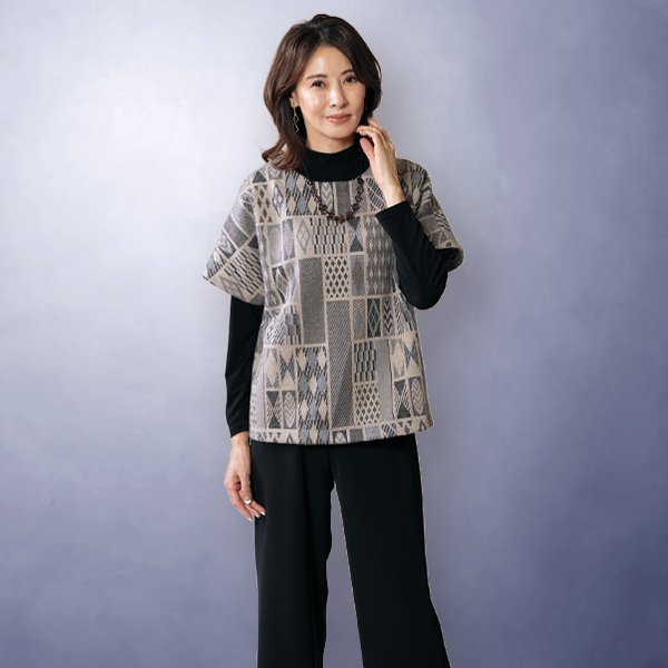 ウール混インレージャカードニットプルオーバー