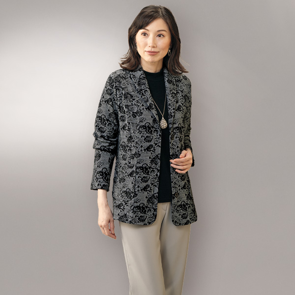花柄ジャカードカットソージャケット