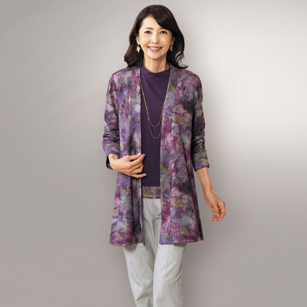 カットソーロングカーディガンアンサンブル