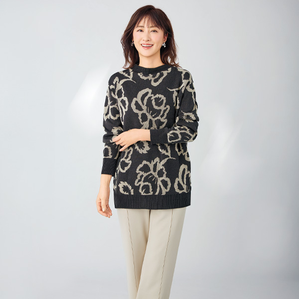 花柄チュニックセーター