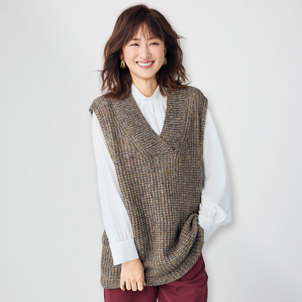 ミックス糸ラメ混ゆったりロングベスト