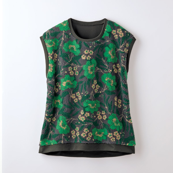 花柄ボア使いカットソーベスト