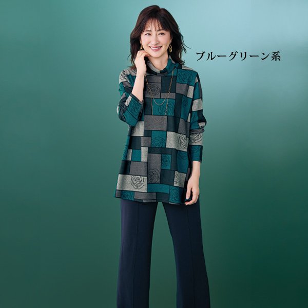 微起毛プリントロングプルオーバー