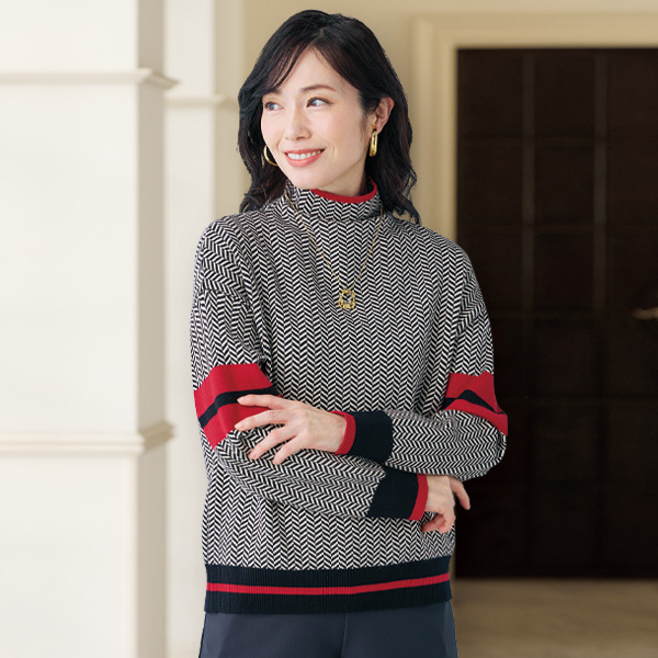 ボトルネックジャカードニットプルオーバー