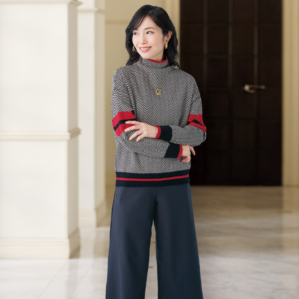 ボトルネックジャカードニットプルオーバー