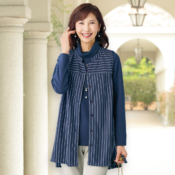 ストライプ柄切替えカットソーベスト