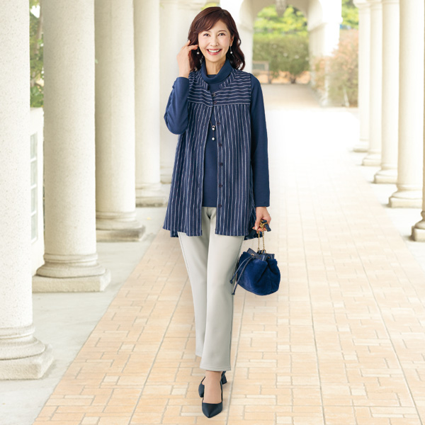 ストライプ柄切替えカットソーベスト