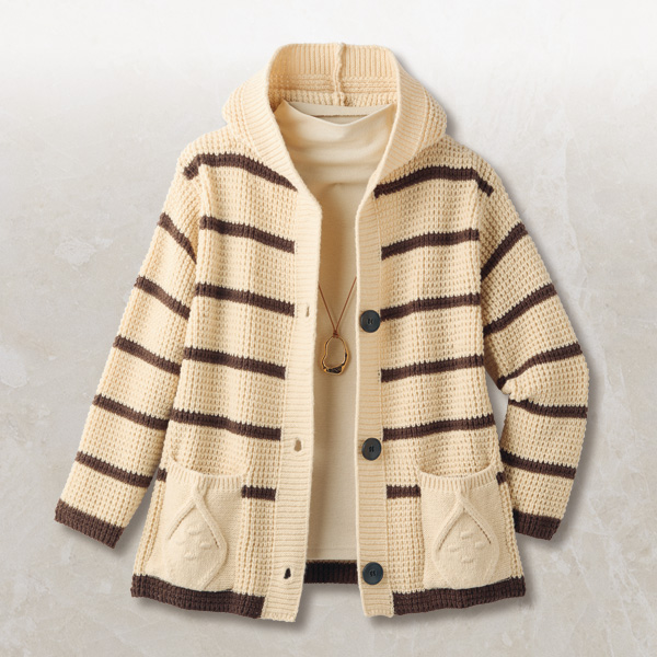 フード付ボーダーカーディガン