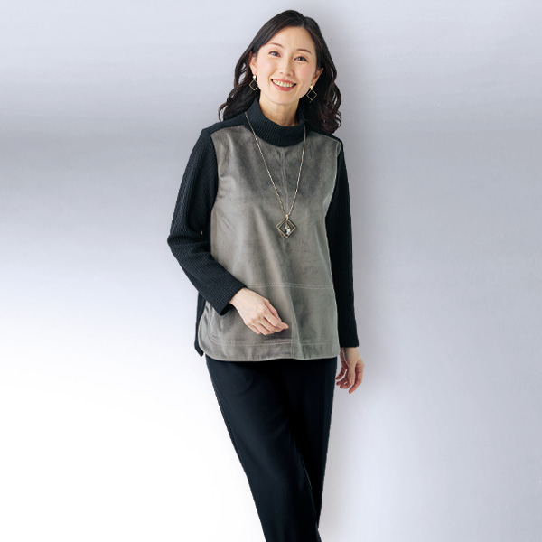 異素材切替えプルオーバー