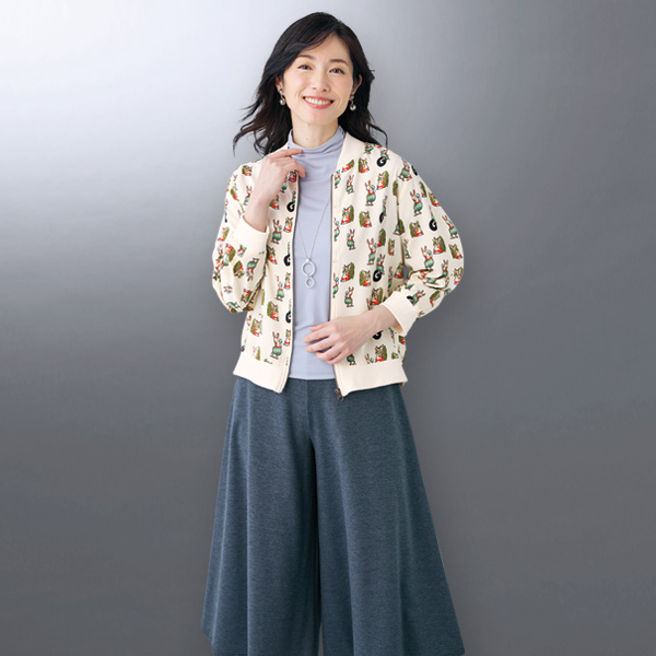 リブ使いプリントブルゾン