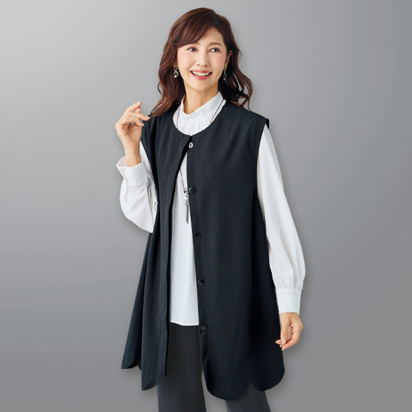 スカラップデザインロングベスト