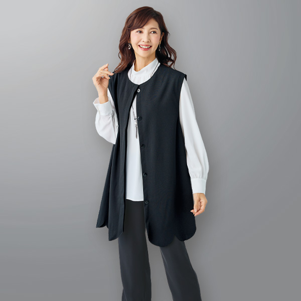 スカラップデザインロングベスト