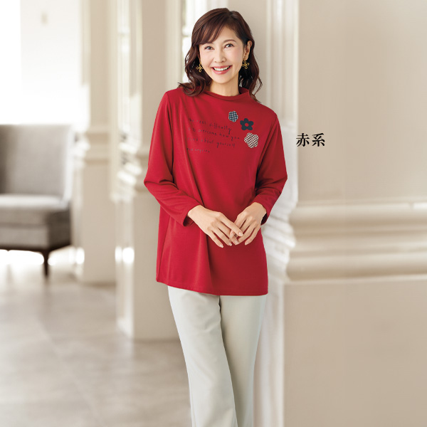 花アップリケ使いカットソーチュニック