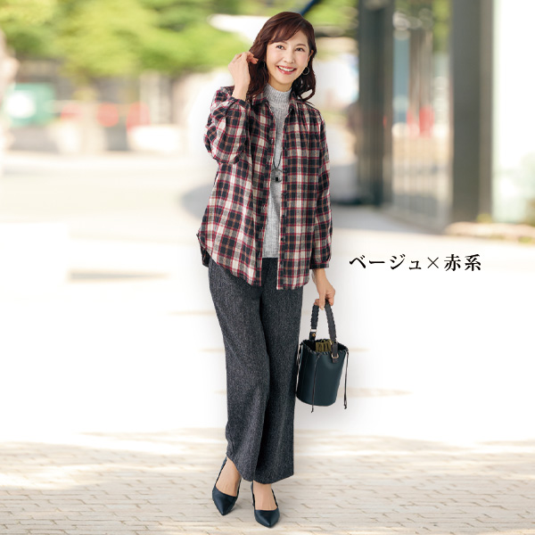 綿混薄起毛先染めチェックシャツブラウス